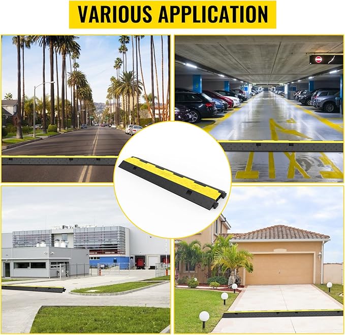 Happybuy 3 Pack of 2 Channel 11000lbs per Axle Capacity Protective Wire Cord Ramp Driveway Rubber Traffic Speed Bumps Cable Protector