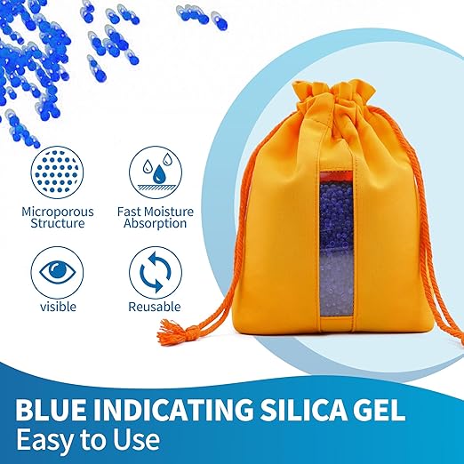 5 Sets 1000g Rechargeable Silica Gel Beads with 1 Cloth Bag, Indicating Blue Desiccants Beads [3-5mm] Moisture Absorber Desiccant Packs for Storage