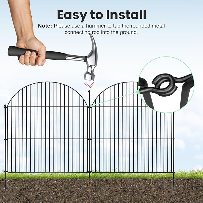 10Pcs No Dig Garden Fence, 32in(H)/24ft(L) Rustproof Metal Dog Fence Outdoor for Yard, Tall Animal Barrier Pet Fencing, Border Panel for Dog, Rabbits, Patio, Flower Bed, Garden Decor
