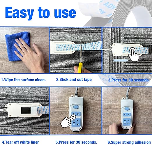 ADY Removable Double Sided Tape Heavy Duty 1in x 20ft, Adhesive Mounting Tape for Walls,Damage Free Picture Hanging Adhesive Strips for Rent Room, Poster Stick Tape