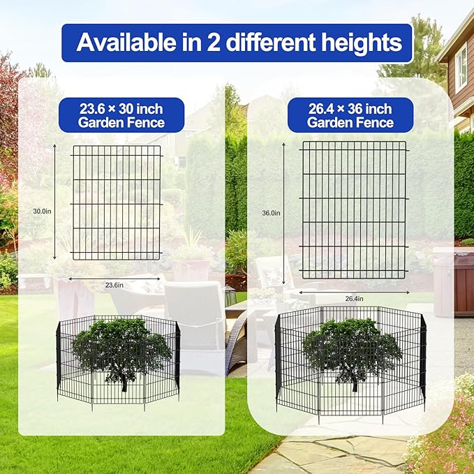 INJOPEXI Decorative Fence 12 Panels 23.6ft (L)30in (H), Metal Fence 11 Panels + 1 Gate Rustproof Wire No Dig Temporary Animal Barrier Fencing for Yard Outdoor Patio