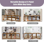 LZRS 4-Panel Extra-Wide Wooden Freestanding Dog Gate: Foldable Solid Wood and Steel Wire Chew Resistant Safety Barrier for Doorways, Stairs, and Large Open Spaces Indoor Use, Cherry