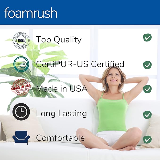 FoamRush 8" x 24" x 27" Upholstery Foam High Density Firm Soft Support (Chair Cushion Square Foam for Dining Chairs, Wheelchair Seat Cushion Replacement)