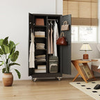 Garage Storage Cabinet with Wheels and 5 Pegboard, Broom Closet Storage Cabinet with Hanging Rod and 13 Hooks, Metal Cabinets with Locking Doors and 4 Shelves, 61.7"H x 27.6"W x 13.8"D,Black
