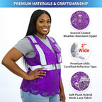 Lace-Mesh Safety Vest for Women & Men - Breathable, High Visibility Vest with Zipper & ANSI Class 2 Reflective Strips