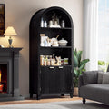 Arched Kitchen Pantry, 5-Tier Arched Cabinet with Fluted Doors, Display Cabinet with Open & Adjustable Shelves, Versatile Cupboard for Dining Room, Living Room, Black