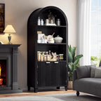 Arched Kitchen Pantry, 5-Tier Arched Cabinet with Fluted Doors, Display Cabinet with Open & Adjustable Shelves, Versatile Cupboard for Dining Room, Living Room, Black