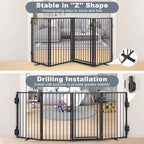 Metal Freestanding Dog Gates with Door for Outdoor Indoor,80'' Extra Wide 32'' Tall Free Standing Dog Gate for Doorways,Large Openings,Deck,Yard,Foldable Safety Pet Fence(Black,4 Panels)