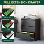 3 Drawer Lateral File Cabinet with Lock, Metal File Cabinets for Home Office, Steel Heavy-Duty Filing Storage Cabinet for Letters/Legal/A4 (Require Assembly, Black)