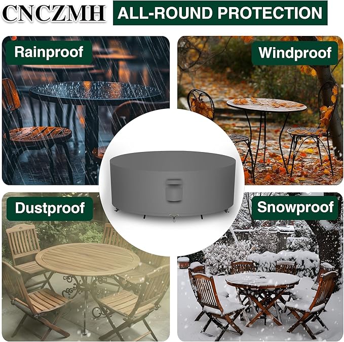 Heavy Duty Patio Furniture Covers Waterproof, 600D Round Outdoor Furniture Cover Waterproof for Sectional Sofa Couch, Outdoor Dining Table and Chair Set Covers 72"DIA x 28"H, Grey