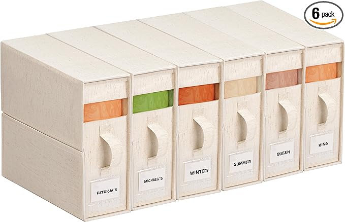 6Pack Linen Sheet Organizers and Storage - King/Queen Size Sheet Storage Organizer with Window, Foldable & Dustproof Sheet Organizer for Linen Closet for Summer Blankets & Sheet Sets,Off-white