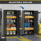 Metal Storage Cabinet-72” Black Tall Steel File Cabinets with Lockable Doors and Adjustable Shelves-Black Steel Storage Cabinet for Kitchen, Office, Garage