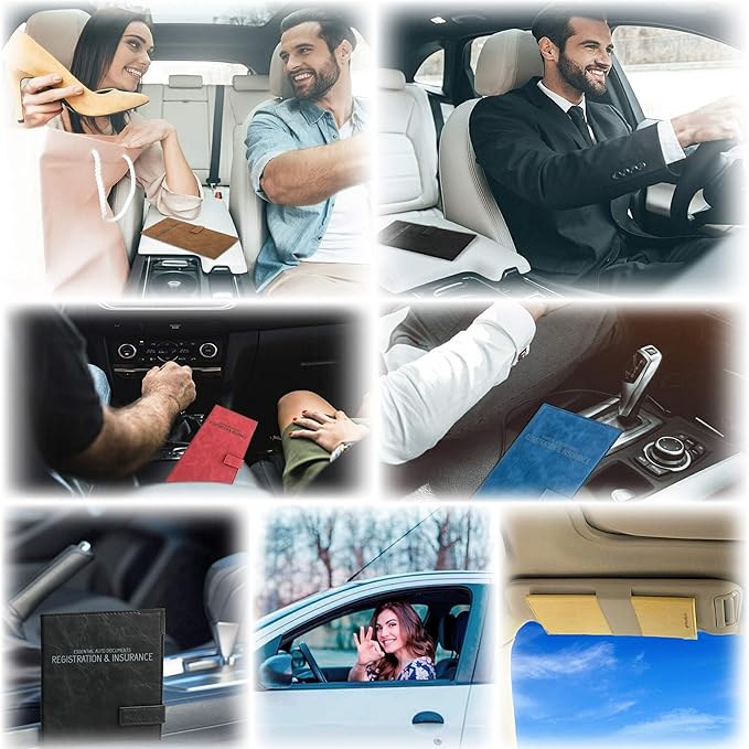 Auto Insurance and Registration Card Holder - Vehicle Glove Box Document Organizer - Car Essential Paperwork Holder for DMV, AAA, Contact Information Cards - Premium PU Leather Wallet Case - Blue