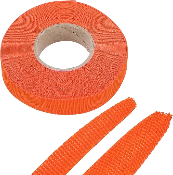 MECCANIXITY Braided Cable Sleeves Heat Shrinkable Fabric Sleeving, 5/8" 40ft Orange 2:1 Ratio Heat Shrinkable Cord Protector for Harness Cable, Network Cable Protection, Cable Management