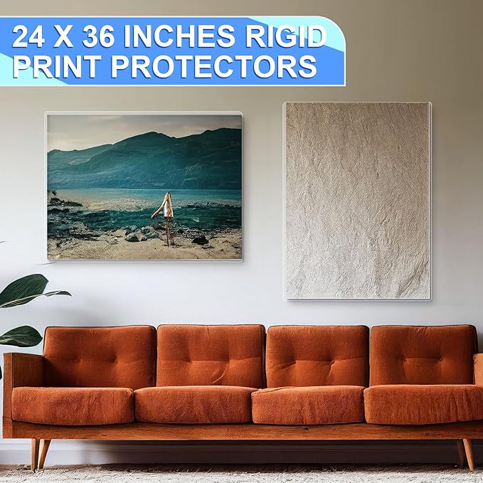 Sherr 2 Pcs Rigid Print Protectors Fit 24 x 36 Inch Poster Paper, Top Loading Page Protectors Plastic Poster Sleeves PVC Clear Sheet Holder to Display Photo Document Magazine Certificate