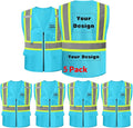 Safety Vest Customize Logo with 5 Pockets & Zipper Reflective High Visibility Vest Class 2 Outdoor Workwear