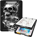 A4 Clipboards,Heavy Duty Waterproof Nursing Plastic Folder Clipboard with Storage Clip Boards,File Folder Storage Box Clipboard Case for Teacher,Doctor,Offices,Skull