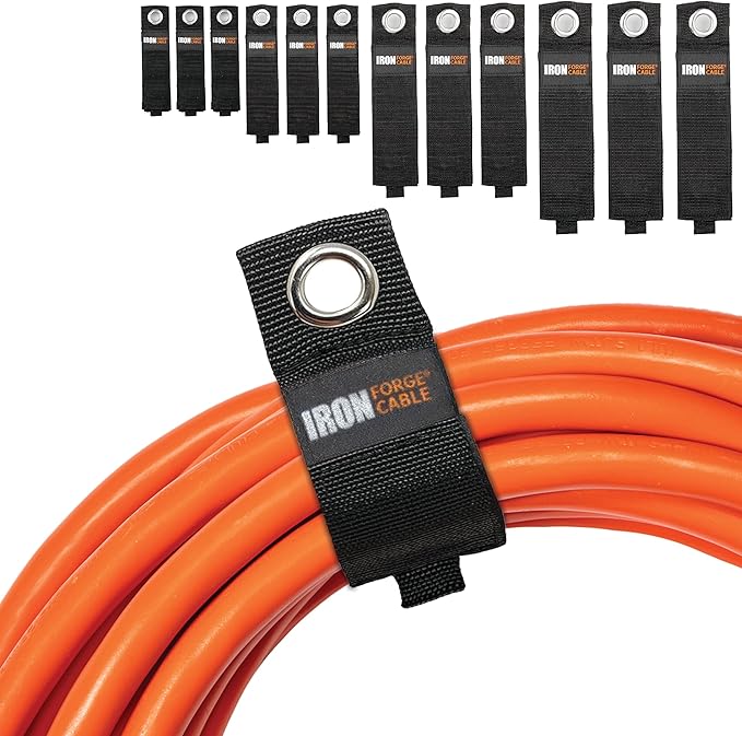 Iron Forge Cable Extension Cord Wrap Organizer, 12 Piece Multi-Pack - 3 Pieces of Small, Medium, Large, and XL Hook and Loop Hanger Wraps Up to 50 lbs
