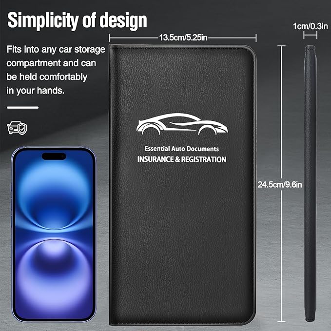 Car Insurance and Registration Card Holder | for BMW Ford Tesla Cadillac All Cars | Store Cards, ID License & Essential Documents | Premium Leather with Magnetic Closure