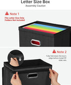 Oterri 2 Pack File Organizer Boxes with Lids, File Box with Mesh Pockets, Document Organizer Box for File Folders Letter Size, Zippers Filing Box for Home, Office, School (Black, Without Folders)