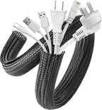 AGPTEK Cable Sleeve Cover, 2 Pack 5ft - 1.2 inch Desk Cord Organizer Cable Hider, Home Office Wire Management Computer TV Wire Loom Tubing, Pet Proof Cord Protector, from Cat Dog Chewing, Black