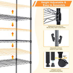 Whitmor 5 Tier Shelving Unit, Adjustable Storage Shelves with Wheels, 400 lbs Capacity per Shelf, Max 2000 lbs Total for Pantry, Kitchen, Garage, 30" L x 14" W x 60" H, Black