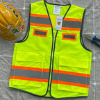 TCCFCCT Safety Vest for Men Women with Pockets High Visibility Reflective Vest for Safety, Work Vest with Fluorescent Orange Extend Edge, Meets ANSI/ISEA Standards, Yellow, L