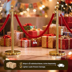 16pcs Sturdy Gold Stanchion Posts and 16pcs High Quality Red Carpet Velvet Ropes, Water/Sand/Concrete Fillable Leakproof Base, Crowd Control Barriers for Birthday, Prom, Business, Wedding