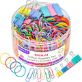 Paper Clips Binder Clips, Colored Office Clips Set - Back to School Supplies- Assorted Sizes Paperclips Paper Clamps Rubber Bands for Office and School Supplies, Document Organizing