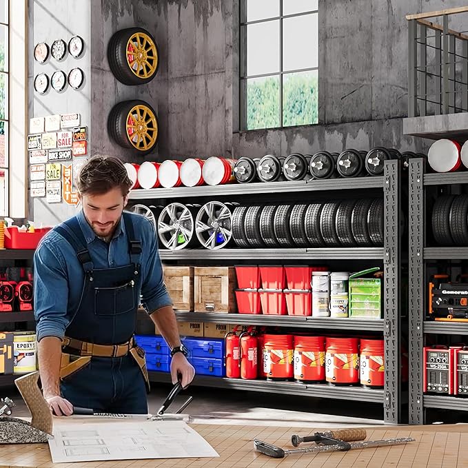 71”W Garage Shelving Units, 5000LBS Storage Shelves Heavy Duty, 24" Deep Metal Shelving Rack, 4 Tier Large Tall Industrial Shelving , Adjustable Standing Shelf for Warehouse / Shop 71"W x 24"D x 70"H