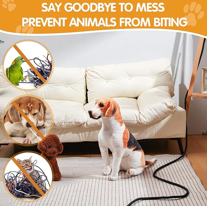 Poen 3 Pack 30ft Cord Protectors from Pets No Chew, 1/2 Inch Ultra Durable Cord Covers for Pets, Durable Electrical Cable Management Sleeve for Rabbits, Dogs, Cats and Other Animals(Black)