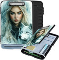 Clipboard with Storage Box & Pen Holder,Heavy Duty Clip Boards 8.5x11 for Nursing,High Capacity,School & Office Supplies,Wolf Spirit
