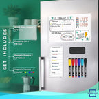 Magnetic White Board for Fridge - 8'X12' Dry Erase Board with 6 Markers - Refrigerator Magnet