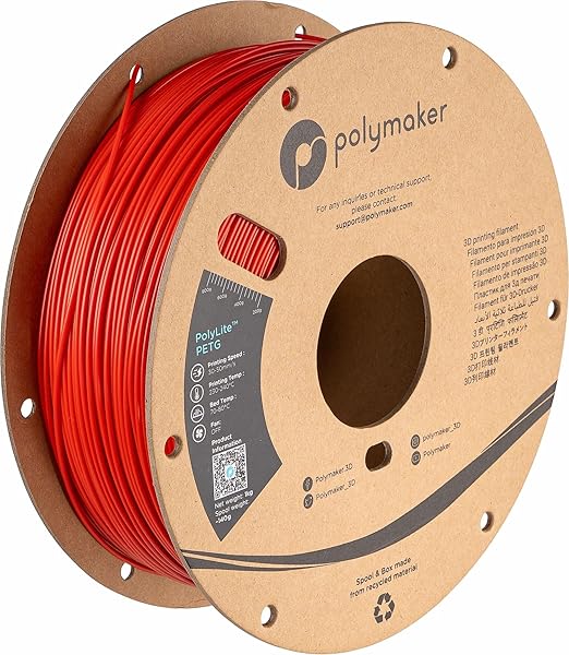 Polymaker PolyLite Red 3D Printer PETG Filament 1.75mm 1kg, Legacy PETG Formula, +- 0.03mm Dimensional Accuracy, Reliable Everyday Filament, Strong Layer Bonding, Compatible with Most 3D Printers