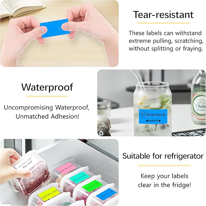 1x2 inch Label Stickers Roll for Thermal Printer 500PCS Colored Removable Freezer Labels Waterproof Blank Sticker Labels to Write on for Food Containers and Jars, Fluorescent Blue