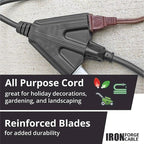 Iron Forge Cable 14 Gauge Outdoor Extension Cord 100 Ft with 3 Power Outlets, SJTOW 14/3 Heavy Duty Black 3 Prong, Oil Resistant & Flame Retardant