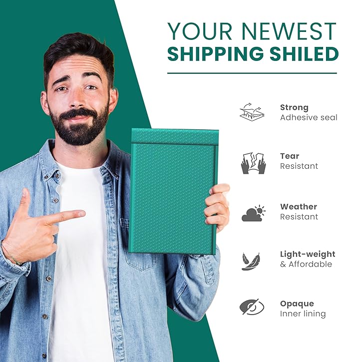 Green Small Bubble Mailers 4x8 Inch #000 | Thick Padded Poly Mailer Envelopes | Mailing Trading card sports Card Bubble Envelopes Water & Tear Resistant | 500 Pack Bulk