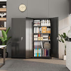 Superday Metal Storage Cabinet with Lock, 72" H Garage Storage Cabinet with Doors and 4 Adjustable Shelves, Black Steel Locking Cabinets for Office, Home, Garage, Gym, School