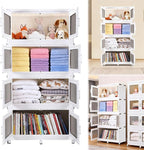 1200Qt Extra Large Stackable Storage Bin with Lid - 300Gal Heavy-Duty Plastic Collapsible Drawer with Wheels, Closet Storage Organizer for Clothes, Toys & Household Items, 4-Pack White