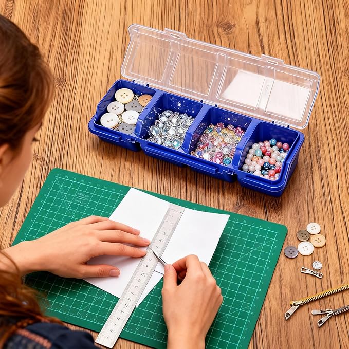6 Pack Screw Organizer Box with Lid, 4 Compartments Small Parts Bins, Plastic Hardware Storage Containers, Nails Sorting Divider Toolbox Case for Garage Nuts Bolts Craft Organizing
