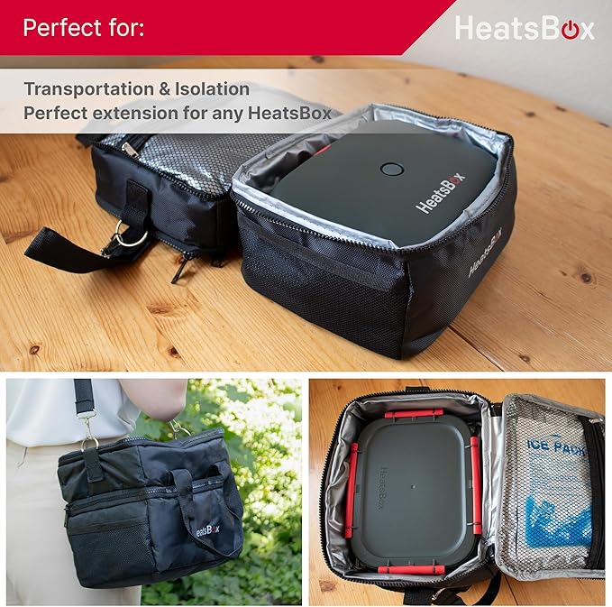HeatsBox Insulated Food Carrier Bag - Keep Your Meals Cold and Ready to Heat - Black, 2 Compartments - Carry Bag