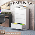 4 Drawer Lateral File Cabinet with Lock, Metal File Cabinet, Lateral File Cabinets for Home Office, Heavy Duty File Storage Cabinet for Legal/Letter/A4 Document, Assembly Required, White