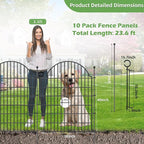 Decorative Metal Garden Fence with Gate Lock 10 Panels, 40in (H) x 23.6ft (L) No Dig Dog Fence Outdoor for Yard, Temporary Rustproof Metal Wire Rabbit Dog Garden Border Fencing for Patio