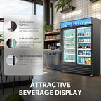 Wilprep Commercial Refrigerator, 37 cu. ft. Upright Beverage Display Refrigerator with LED Lighting, 52.4" Sliding Glass Door Merchandiser Fridge, ETL, ETL sanitation Listed