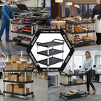 Utility Cart with Wheels, 3 Tier Rolling Cart with Tangle-Free Wheels(2 with Brakes), Heavy Duty 450 Lbs Capacity,Commercial Serving Cart for Home, Office, Restaurant, Warehouse.40×19.7"×38"
