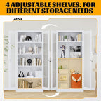 Metal Storage Cabinet with Lock and Glass Doors,71" Tall Glass Display Cabinet,White Storage Cabinets,Locking Curio Cabinets with 5 Shelves for Collectibles,Home,Office,Living Room