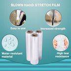 APQ 4 Rolls of Blown Hand Stretch Film 12" x 1500'. Clear Hand Stretch Wrap, 80 Gauge. Tear Resistant Residue Free Film for Moving, Shipping, Wrapping. Industrial Grade Pallet Shrink Wrap Film.