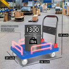 Heavy Duty Platform Truck Cart with Brake Wheels & Foldable Fences 1300lbs Capacity Flatbed Cart for Moving and Transport 36"x24" Moving Dolly for Warehouse/Industrial/Home, Blue