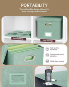 Oterri File Organizer, File Box, File Cabinet for Letter File Folder Storage, Portable Storage Bins with Lids for Office/Decor/Home,Document Organizer, 1 Pack,Green-Box Only