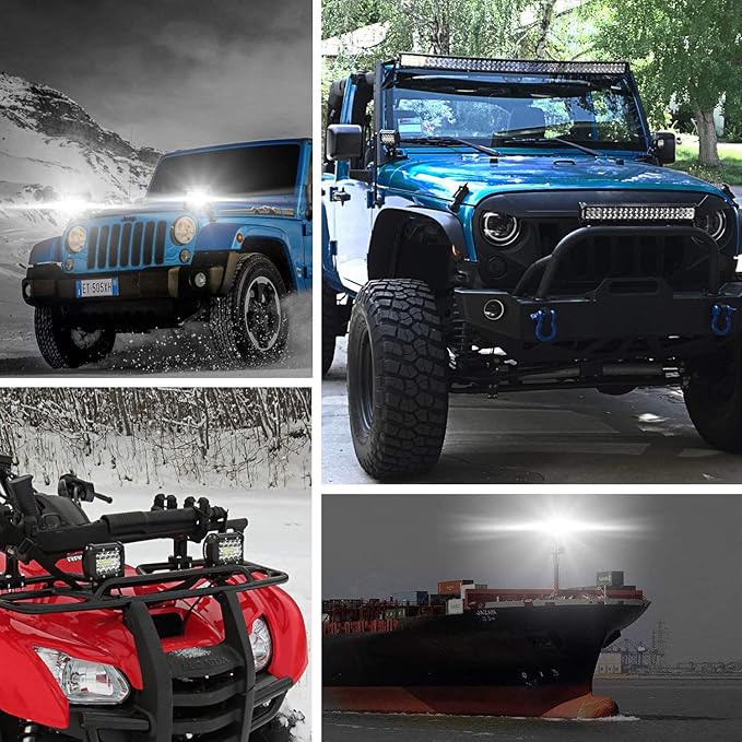 4 Inch 60W LED Pods - 4PCS Spot Flood Combo Off Road Light Triple Row Work Light 6000LM Driving Fog Lamps for Pickup Truck Jeep ATV UTV SUV Boat